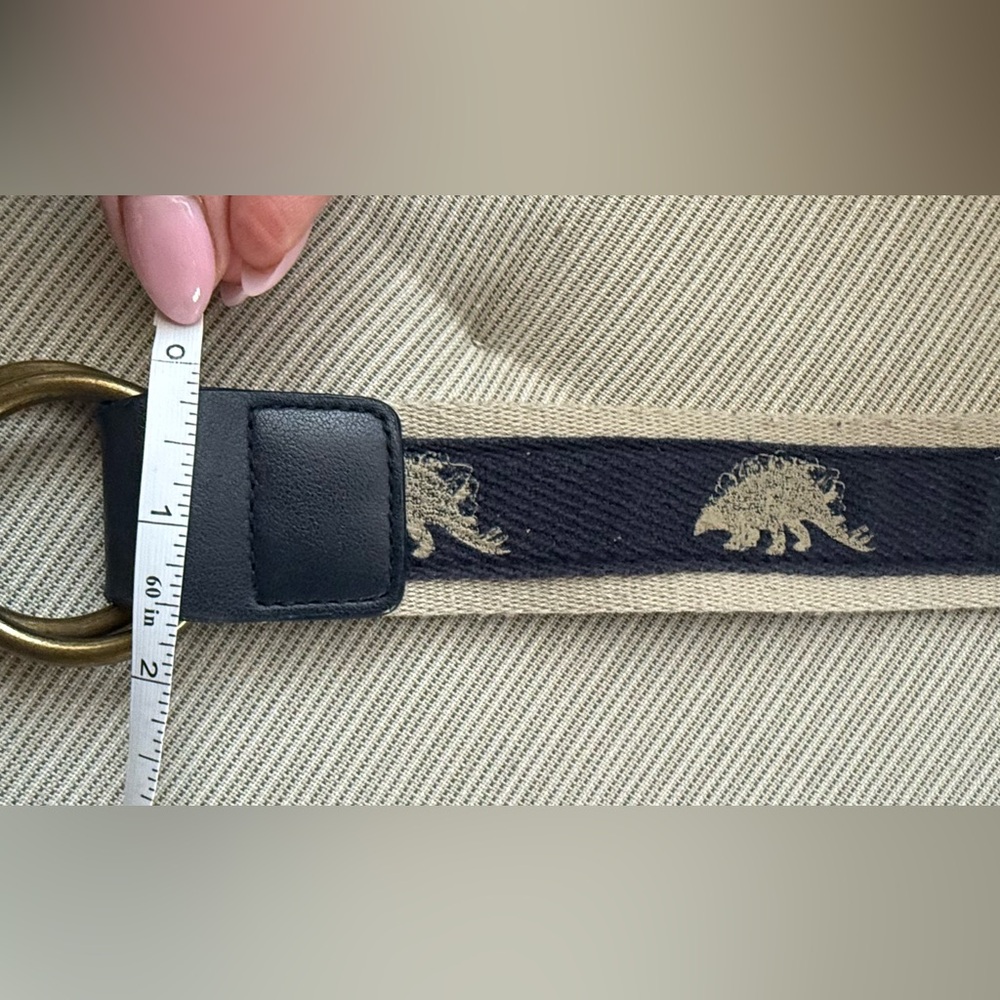 Gap Boys Blue & Cream Dinosaur Belt w/Brass Buckle adjustable sz 2-5 year old - Picture 6 of 7